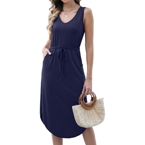 Hount Vestido de mujer casual sin mangas con cuello en V