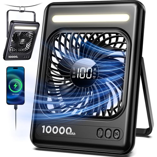  Ventilador de viaje portátil de 10000 mAh, linterna LED, 5 velocidades, 24 