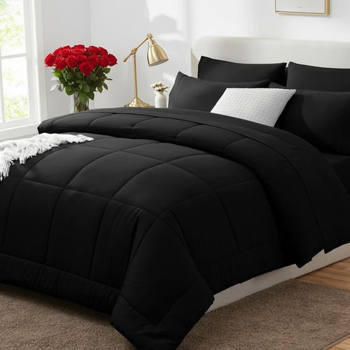 Juego de Cama Queen 7 Piezas con Edredón Negro