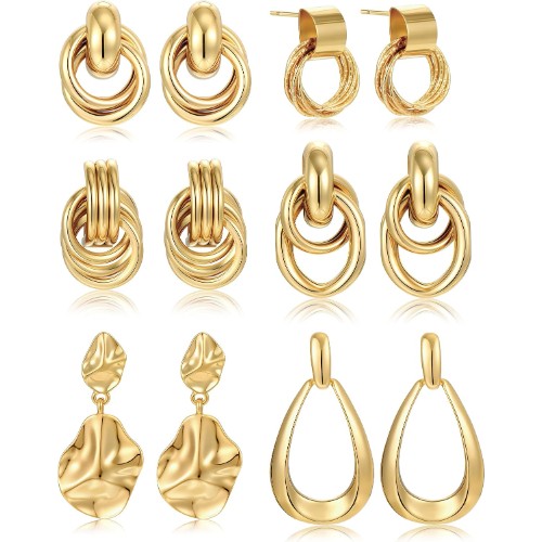 Juego de 6 pares de aretes de nudo chapados en oro para mujer - ¡CUPÓN!