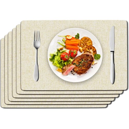 Juego de 6 manteles individuales de piel sintética beige resistentes al calor para mesa