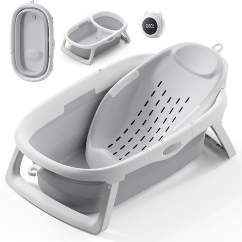 CheerTry Bañera plegable 4 en 1 para recién nacidos y niños pequeños de 0 a 24 meses gris