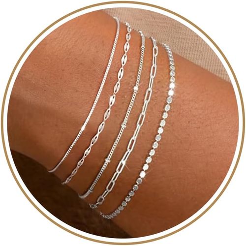 Pulseras chapadas en plata para mujer, delicadas pulseras de plata