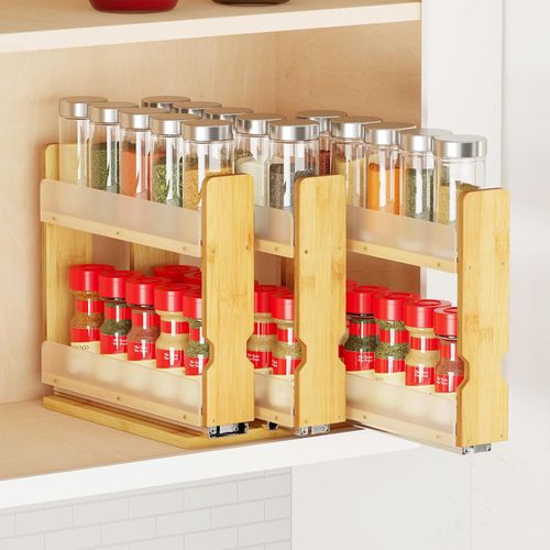 Organizador de especias extraíble de bambú para gabinete, organizador de condimentos