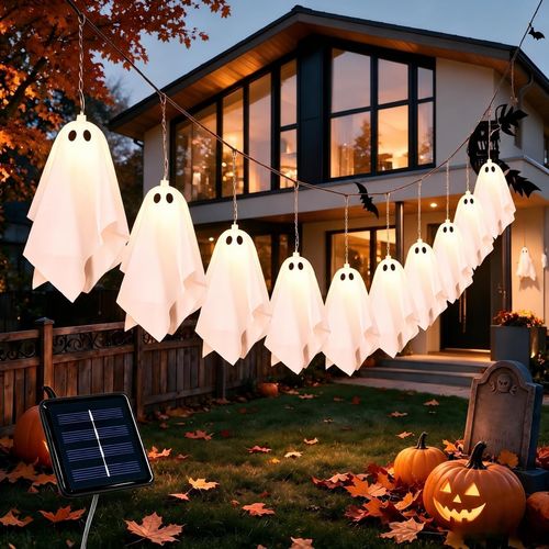 Decoraciones de Halloween al aire libre, luces solares de fantasmas
