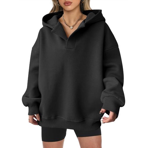 Sudadera Mujer Oversize Cuello V con Capucha y Forro Polar