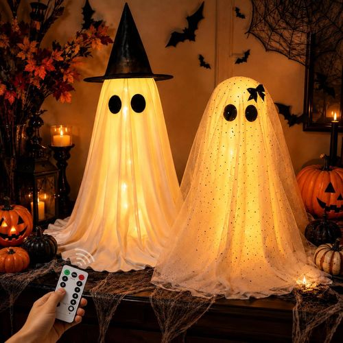 Pack 2 Fantasmas Halloween con Luces 8 Modos y Control