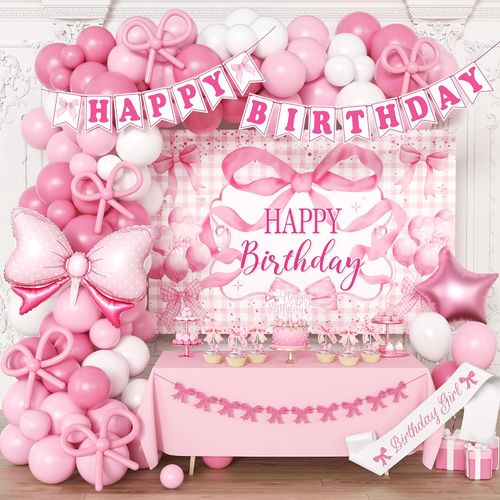 Kit Fiesta Coquette Rosa con Arco de Globos y Telón de Fondo