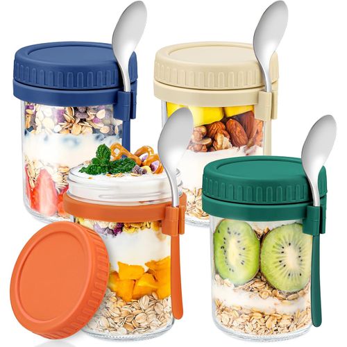 Pack 4 Frascos de Vidrio 473 ml con Tapas y Cucharas