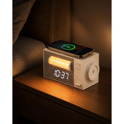 Reloj despertador con ruido blanco, luz de despertador y cargador inalámbrico