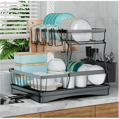 Escurridor de Platos de 2 Niveles con Drenaje Automático