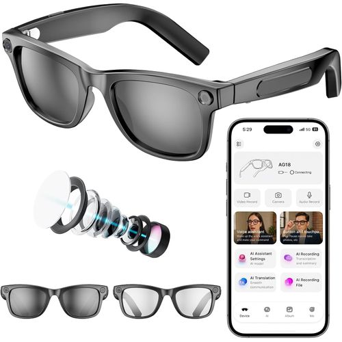 Lentes inteligentes con IA y cámara, lentes de sol con video y Bluetooth