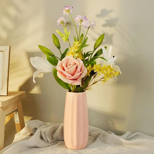 Jarrón de Cerámica Rosa Brillante para Flores y Decoración