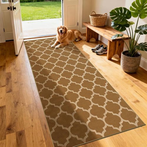 Alfombra Lavable Estilo Yute Caqui de 76 × 244 cm