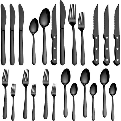 Juego de Cubiertos Negros de 24 Piezas para 4 Personas