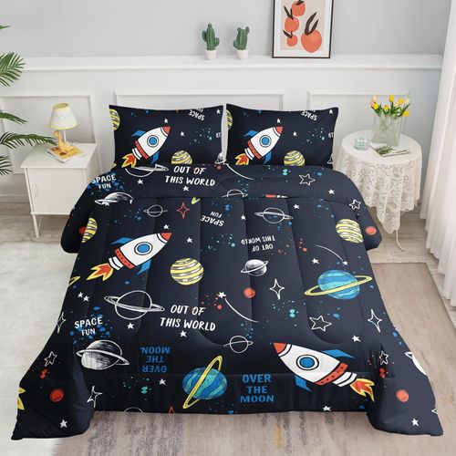 Juego de Edredón Infantil Espacial Twin de 3 Piezas