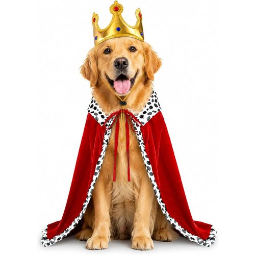 Disfraz de Rey para Perro con Capa Roja y Corona Dorada