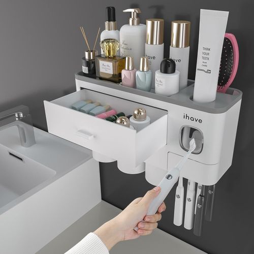 Organizador de Baño con Dispensador y 3 Vasos Magnéticos