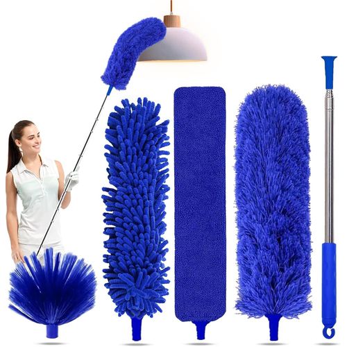 Plumero con poste de extensión - Azul | Kit de plumeros 5 en 1 para limpieza