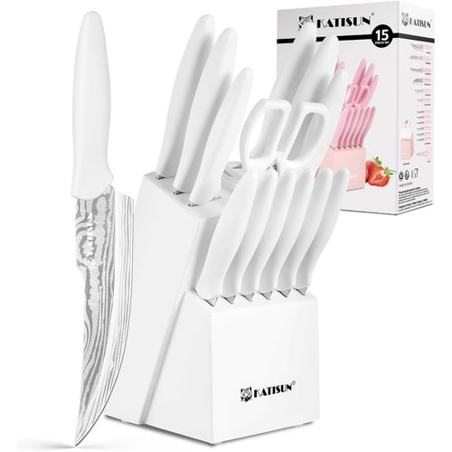 Juego de cuchillos de cocina de 15 piezas con bloque de afilador integrado