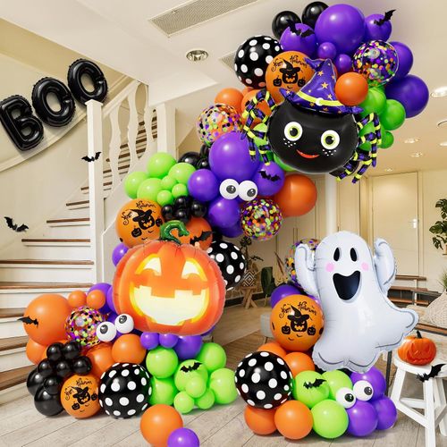 Kit de arco de guirnalda de globos de Halloween, 144 piezas