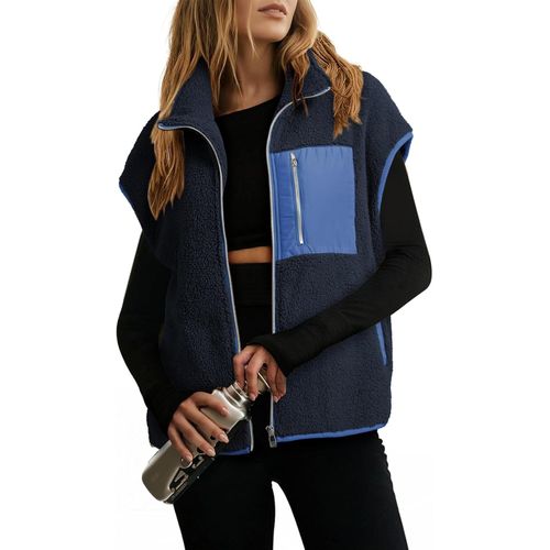 Chaleco Sherpa para Mujer con Cremallera y Cuello Alto