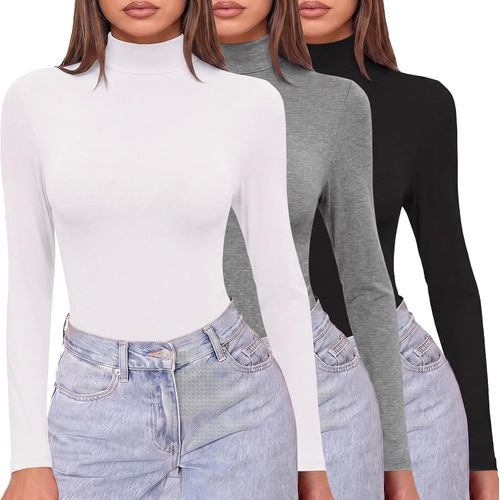 Paquete de 3 camisas de cuello alto para mujer, manga larga