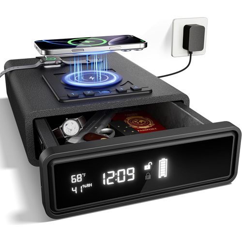 Caja fuerte biométrica para armas, 3 métodos de acceso de desbloqueo, pantalla LED 