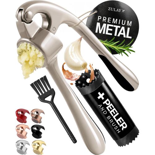 Zulay Kitchen - Prensa de ajo de metal para cocina, acero inoxidable, color plateado