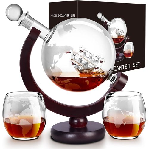 Juego de Decantador de Whisky Globo Terráqueo con 2 Vasos (VIAI - 850 ml)