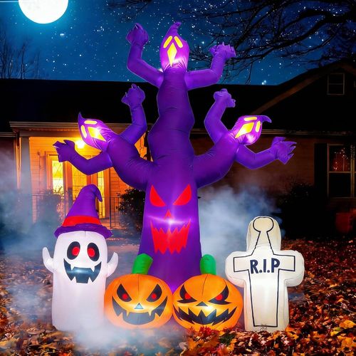 Árbol inflable de Halloween de 8 pies para decoración al aire libre con LED