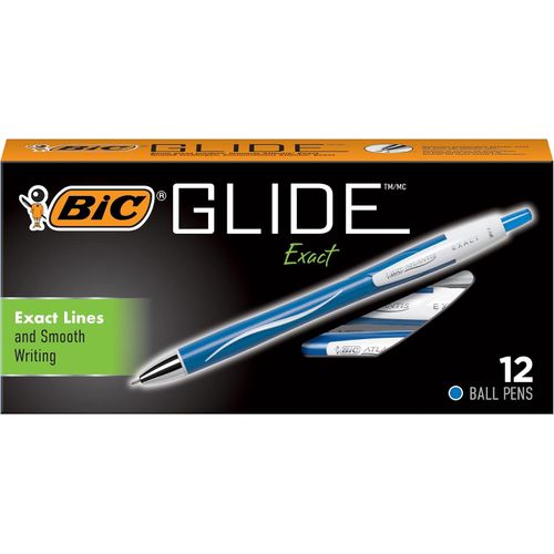BIC Glide Exact Bolígrafos Retráctiles Azules Punta Fina 0,7 mm x12