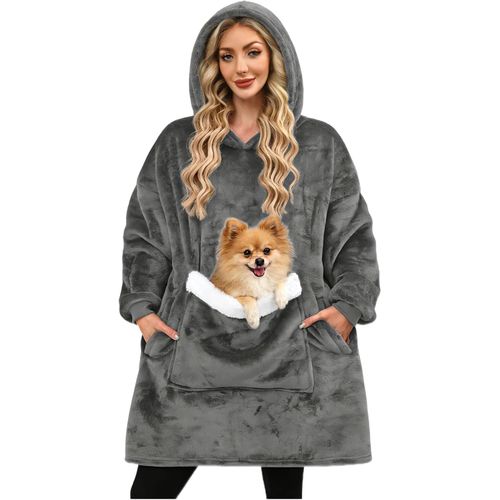 Sudadera Manta con Capucha Talla Única y Bolsillo para Mascotas