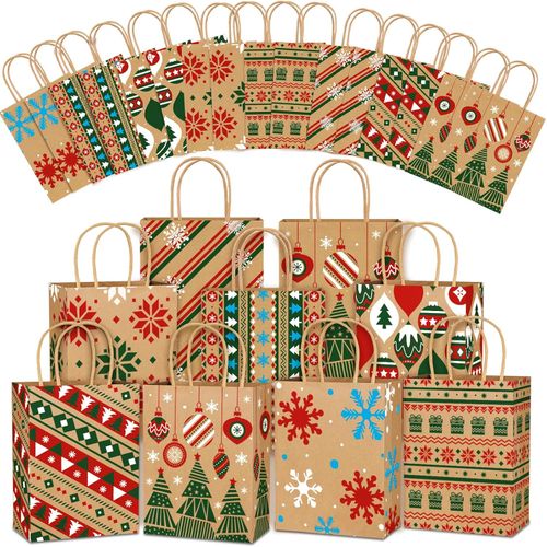 Bolsas de Regalo Navideñas Papel Kraft 24 Unidades