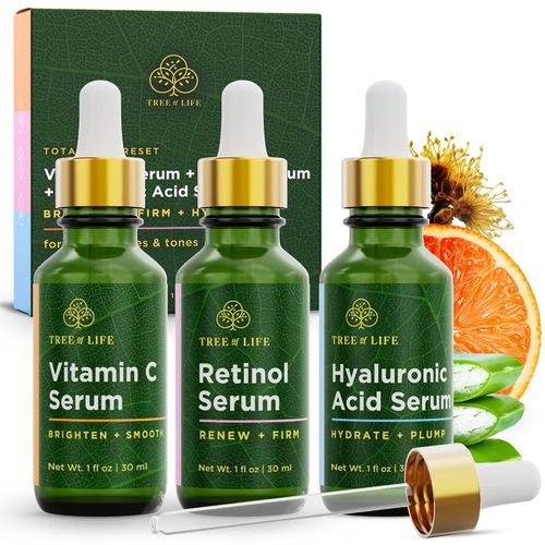 Pack x 3 Sérum antienvejecimiento orgánico vitamina C, retinol, ácido hialurónico,