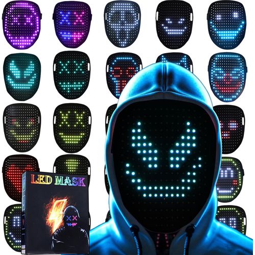 Máscara LED Recargable con 50 Diseños y Control Gestual