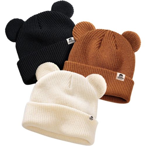 FURTALK Gorro de invierno de punto cálido con orejas de oso para bebés