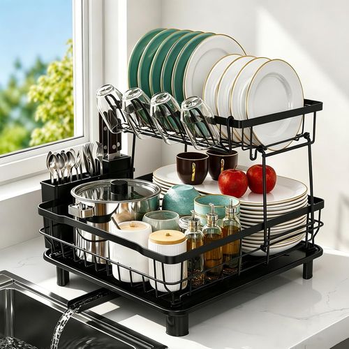 Escurridor de Platos 2 Niveles con Drenaje Automático