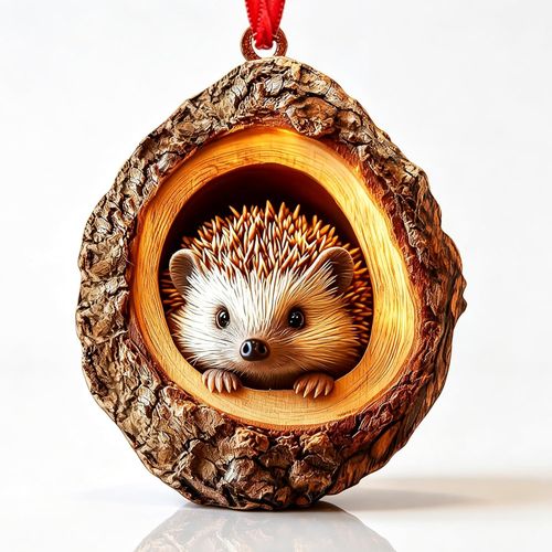 Adorno de Navidad de erizo, adornos de animales de resina para árbol