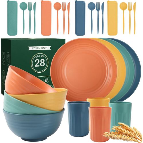 Vajilla de Paja de Trigo 28 Piezas para 4 Personas