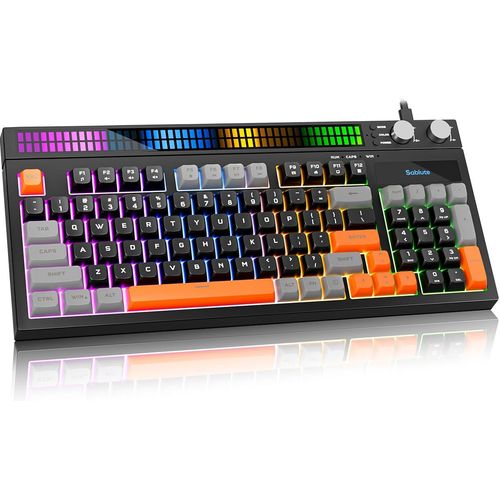 Teclado silencioso para juegos, barra de luz RGB de 94 teclas con