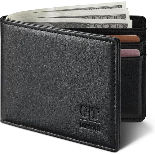 Cartera delgada para hombre, minimalista, de piel, con ventana de identificación