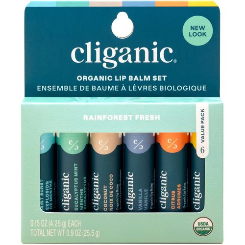 Cliganic Juego de bálsamo labial orgánico, 6 sabores, 100% natural