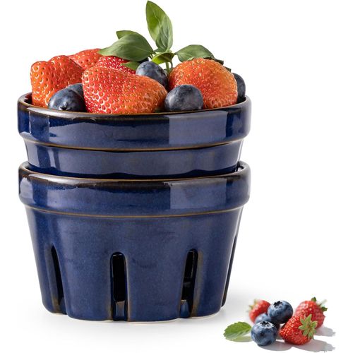 Gomakren Cuencos de Cerámica para Frutas con Drenaje x2 Azul